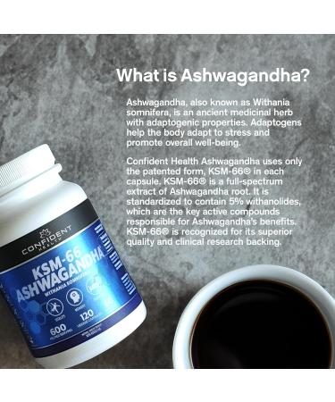 Ashwagandha KSM-66 1200mg - 120 Count - Premium Organic Root Extract - Supports Stress Relief - Enhanced Energy - Improved Focus Vegan - Gluten-Free Dye-Free No Preservatives - 120 Veggie Capsules 60 Day Supply by CONFIDENT HEALTH - Buy Online on GoSupps.com