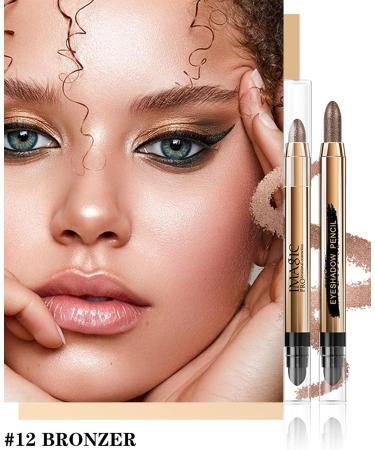 Cream Eyeshadow Stick-1Pcs Glitter Shimmer Bronzer Metallic Cream Eye shadow Stick with Soft Brush Rotatable Eye Brightener Pencil Crayon Long Lasting Waterproof for Smoky Metallic Eye Makeup-12# 12# Bronzer - Buy Online on GoSupps.com
