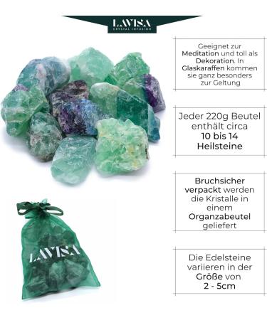 Lavisa Premium Healing Stones & Gemstones Set | 100% Natural Crystals for Decoration & Water Treatment | Gem Water Basic Mixture (Green Fluorite) - Buy Online on GoSupps.com