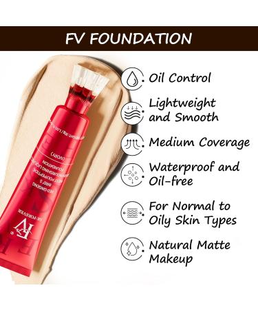 FV 2 Pack Foundation Long Lasting Flawless Liquid Foundation Lightweight & Medium Coverage Outstanding Waterproof Formula Control Shine Natural Matte Finish Foundation Makeup for Normal to Oily Skins 30ml (Matte Ivory) - Buy Online on GoSupps.com
