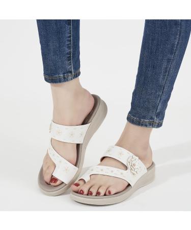 Ecetana Women's Arch Support Slide Sandals - Orthopedic Comfort Summer Sandals | White, Size 9 - Buy Online on GoSupps.com