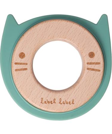 Label label cat wood and silicone bite ring to massage the gums and to relieve the first toothache suitable from birth nature green