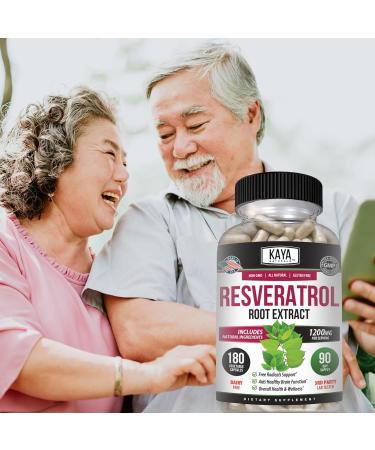 Kaya Naturals - Resveratrol Capsules - Anti Aging Supplement - Antioxidants with Brain Support - Maximum Benefits - 180 Veggies Capsules - Buy Online on GoSupps.com