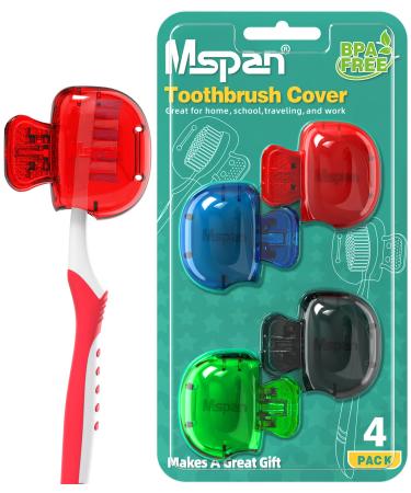 Mspan Toothbrush Head Cover Cap: Toothbrush Protector Brush Pod Case Protective Plastic Clip Bathroom Cool Stuff for Household Travel Blue, Red, Green, Black