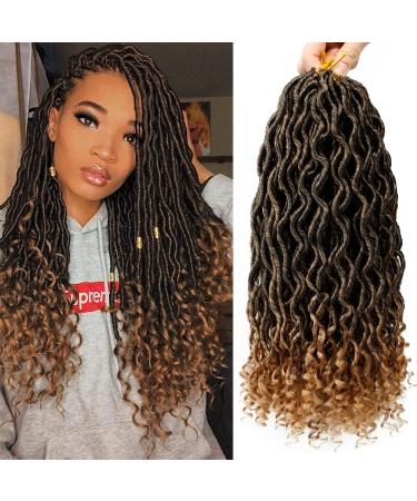 Goddess Locs Crochet Hair - 6 Packs 14 Inch Curly Faux Locs Crochet Hair For Black Women, Pre Looped Crochet Hair Wavy Faux Locs Synthetic Braids Hair Extensions(14Inch, T1B-27#) 14 Inch (Pack of 6) T1B-27#