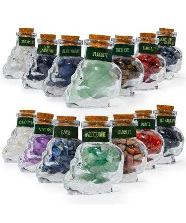 Crystals for Witchcraft in Skull Spells Jars - Real Crystal Chips Set with Crystal Grids in Tomb Box - Witchy Gifts for Women Crystals and Healing Stones Wiccan Supplies and Tools Chakra Gemstones