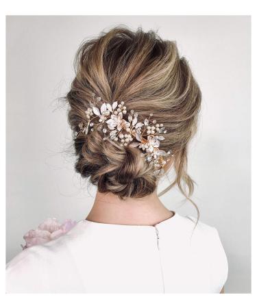 SWEETV Gold Wedding Hair Clip Comb Handmade Bridal Hair Accessories for Women Wedding 1.Light Rose Gold - Buy Online on GoSupps.com