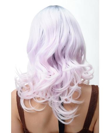 WIG ME UP YZF-7325-1001 | Ladies Pink-Gray Curly Wig for Cosplay | Medium Length Dark Grey & Light Pink Hair - Buy Online on GoSupps.com