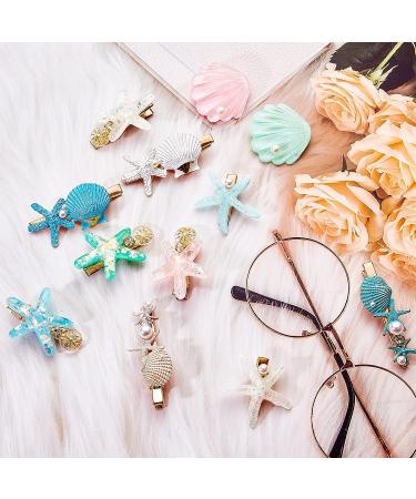 12-Piece Shell Pearl Starfish Hair Clip Set - Resin Alligator Hair Clips for Girls & Women - Buy Online on GoSupps.com