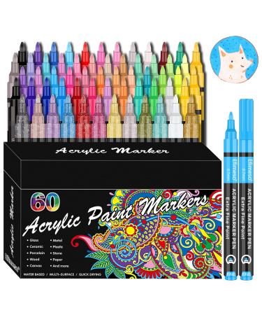 RESTLY Acrylic Paint Pens  60 Colors Acrylic Paint Marker  0.7mm Extra Fine Paint Pens for Canvas  Rock Painting  Wood  Glass  Metal  Ceramic  stone - Buy Online on GoSupps.com
