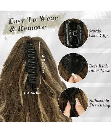 BARSDAR Long Curly Claw Clip Ponytail Extension - 18 Brown & Blonde Highlights | Synthetic Multi-Layered Ponytail Hairpiece for Women - Ideal for Daily Use & Parties - Buy Online on GoSupps.com