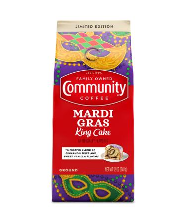 Community Coffee Mardi Gras King Cake Flavored 12 Ounces, Medium Roast Ground Coffee, 12 Ounce Bag (Pack of 1) Mardi Gras 12 Ounce (Pack of 1)