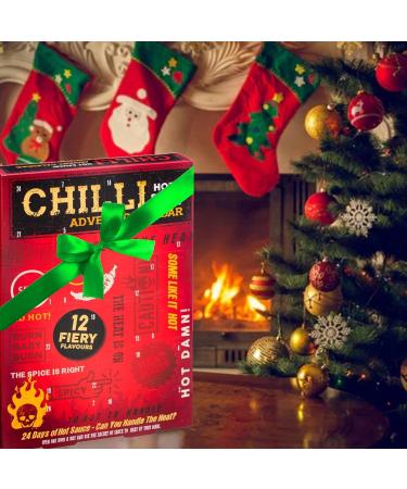 Chili Hot Sauce Advent Calendar - 24 Days of Hot Sauce Christmas Countdown 12 Fiery Flavours Adult Advent Calendar 2023 with Topline Card. Xmas Novelty Secret Santa Gifts for Spicy Food Lovers - Buy Online on GoSupps.com