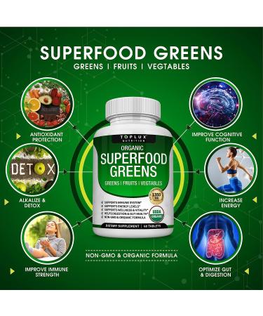 Organic Super Greens Capsules - 28 Powerful Ingredients with Alfalfa, Beet Root, Tart Cherry & Ginger - Immune & Energy Support for Men and Women - 60 Tablets - Buy Online on GoSupps.com