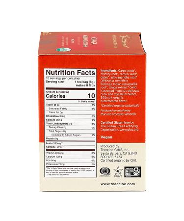 Buy Teeccino Organic Mushroom Herbal Tea - Chaga & Ashwagandha, Caffeine-Free, 10 Bags - Buy Online on GoSupps.com