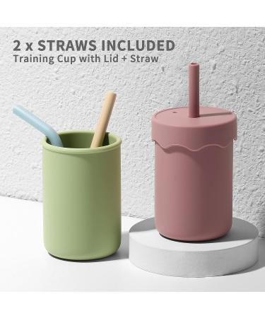 Leeleelon Silicone Sippy Cup with Straw for Babies and Toddlers - 5oz Spill Proof Training Cup - 2 Straws - Pink/Blue - Buy Online on GoSupps.com