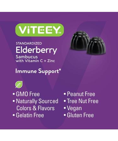 Sambucus Black Elderberry Gummies 3-in-1 Immune Booster with Zinc & Vitamin C - 120 Berry Flavored Gummies - Plant Based Pectin Dietary Supplement for Adults, Teens & Kids - Buy Online on GoSupps.com