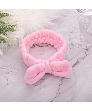 Molain 2Pcs Spa Headband Set - Bowknot Coral Fleece Hair Bands for Women - Perfect for Makeup, Skincare, and Sports - Pink & White - Buy Online on GoSupps.com