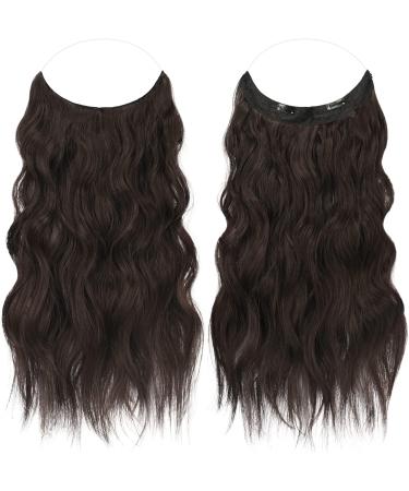 FESHFEN Invisible Wire Hair Extensions - 20 Inch Dark Brown | Adjustable Transparent Wire with 2 Secure Clips | Long Wavy Synthetic Hair Piece for Women - Buy Online on GoSupps.com