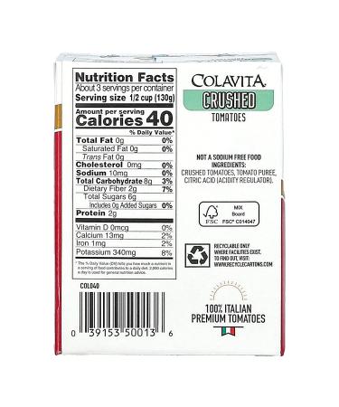 Colavita Italian Crushed Tomatoes Tetra Recart Box - 13.76oz (Pack of 16) | Sustainable Packaging - Buy Online on GoSupps.com