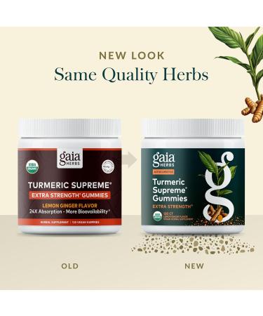 Gaia Herbs Turmeric Supreme Gummies Extra Strength - Supports Healthy Inflammatory Response in Healthy Individuals* - Lemon Ginger Flavor - 120 Vegan Organic Gummies (40 Servings) 120 Count (Pack of 1) - Buy Online on GoSupps.com
