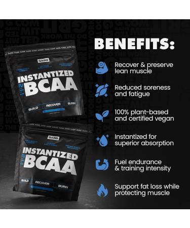 Gains in Bulk BCAA Powder Pre Workout Plant Based Branch Chain Amino Acids Gluten Free Vegan Supplement with Keratin for Endurance & Strength During & Post Workout Unflavored 30 Servings Unflavored 5.7 Ounce (Pack of 1) - Buy Online on GoSupps.com