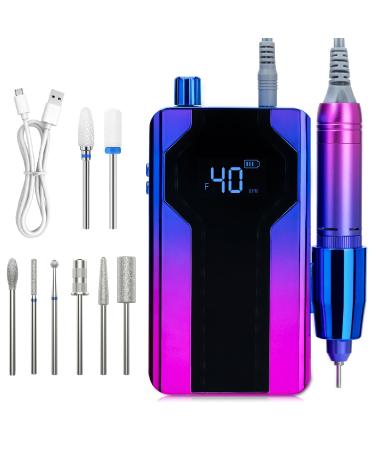 Delanie 40000 RPM Electric Nail Drill E File Rechargeable Portable with 8 Bits for Nail Polish Acrylic Gel Electric Nail File Professional Perfect Gift for Nail Lover-Blue-Violet