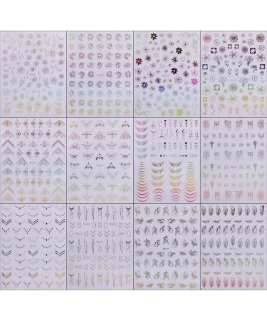 JMEOWIO 12 Sheets Flower Nail Art Stickers Decals Self-Adhesive Spring Summer Floral Colorful Nail Supplies Nail Art Design Decoration Accessories - Buy Online on GoSupps.com