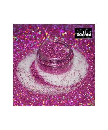 GlitterWarehouse Fine (.008) Holographic Solvent Resistant Cosmetic Grade Glitter. Great for Makeup  Body Tattoo  Nail Art and More! (10g Jar)  (Rose Pink)