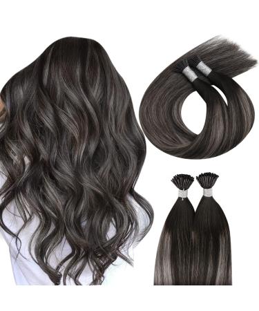 Moresoo Extension Bondings Balayage Black Gray I Tip Hair Extensions Color #1b Natural Black to #silber Ombre Extensions Bondings Seidig smooth for thin hair 50s/40g 45 cm 3.i-tip ## 1b/silver/1b