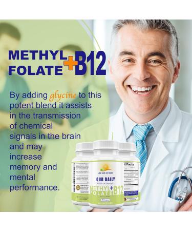 L-Methylfolate 7.5 mg N B 12 1000 mcg 60 Capsules - Methylated Glycine - Boost Mood Energy & Memory - Immune Support & VItamin Supplement for Men & Women - Non-GMO Vegetarian Capsules - Buy Online on GoSupps.com