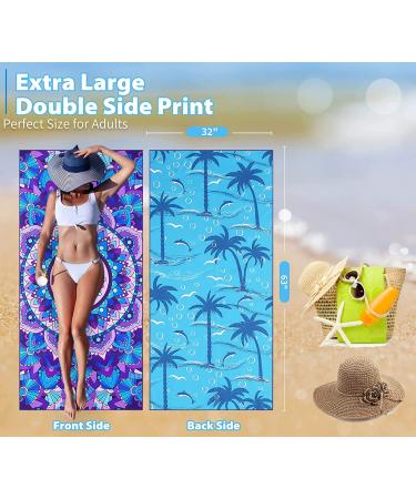 Microfiber Sand Free Beach Towel - Quick Dry, Super Absorbent, Oversized Lightweight Towel for Travel, Sports, Pool, Yoga - Boho Palm Tree Blue Mandala Design - 63 x 32 Inches - Buy Online on GoSupps.com