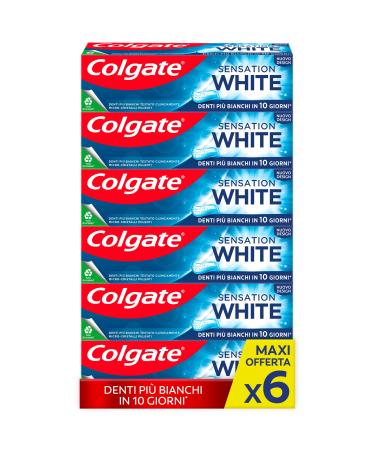 Dentifrice blanchissant Colgate Sensation White - 6 x 75 ml - Dentifrice blanchissant cliniquement test en 10 jours - Dents blanches avec microcristaux actifs