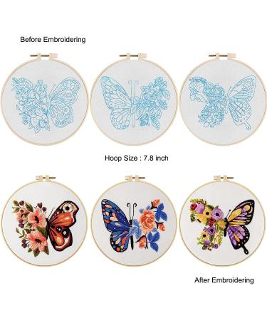 Anidaroel Butterfly Flower Embroidery Starter Kit - 3 Sets | Cross Stitch for Beginners | Includes Fabric, Hoop, Threads & Needles - Buy Online on GoSupps.com