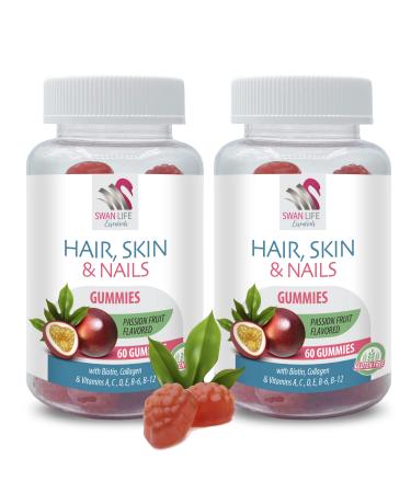 Beautiful Skin Healthy Hair Strong Nails - HAIR SKIN & NAILS GUMMIES - biotin gummies Essential Vitamins Collagen Biotin Passion Fruit Nourishing Formula Antioxidant 2 Bottles 120 Gummies