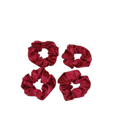 GIZZY Ladies Girls Set of 4 Burgundy Red Satin Elasticated Hair Scrunchies.