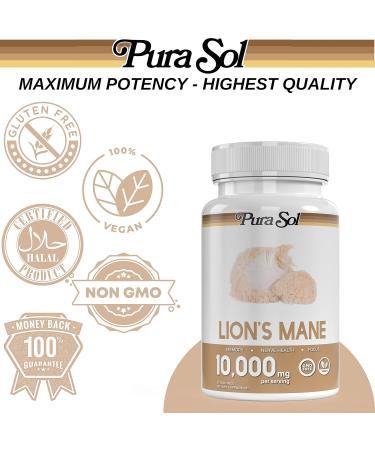 Pura Sol Lion's Mane Mushroom Capsules 10,000mg - Focus & Clarity Supplement - Buy Online on GoSupps.com