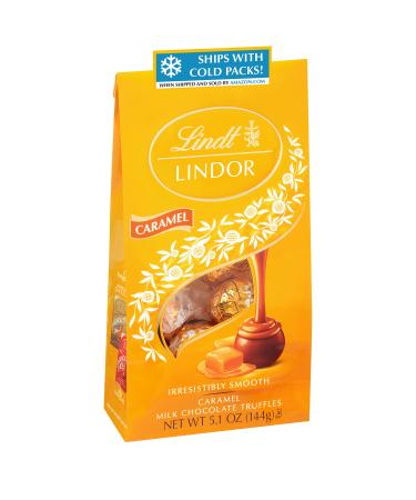 Lindt LINDOR Caramel Milk Chocolate Truffles, Milk Chocolate Candy with Smooth, Melting Truffle Center, Great for gift giving, 5.1 oz. Bag (6 Pack) Caramel 5.1 Ounce (Pack of 6)