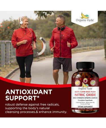 Organic Veda Beet Root Nitric Oxide Capsules | High Strength Energy & Circulation Supplements | Vegan 60 Count with Grape Seed Matcha Turmeric & Ginger - Buy Online on GoSupps.com