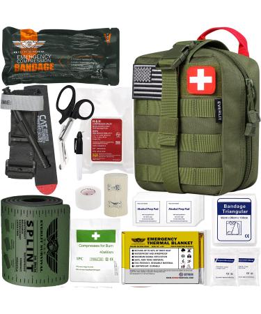 EVERLIT Emergency Trauma Kit GEN-I with Tourniquet 36" Splint, Military Combat Tactical IFAK for First Aid Response, Critical Wounds, Gun Shots, Severe Bleeding Control (GEN-1 OD Green)