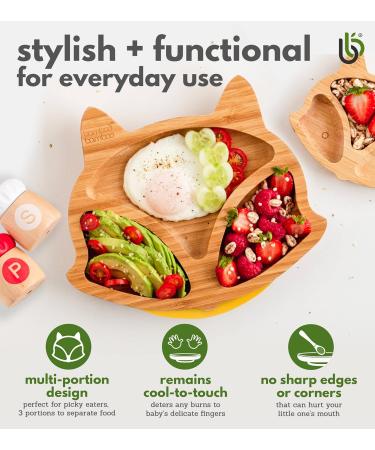 Bamboo Fox Baby & Toddler Suction Plate for Feeding | Secure Suction | Ideal for Babies 6+ Months (Fox Yellow) - Buy Online on GoSupps.com