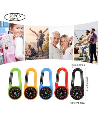 20 Pieces Colored Mini Carabiner Compass Keychain Set - Outdoor Hiking Camping Party Essentials - Buy Online on GoSupps.com