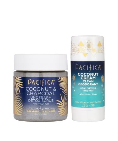 Pacifica Beauty Coconut and Charcoal Underarm Detox Scrub for Natural Deodorant Users, Non Aluminum, Safe for Sensitive Skin, 100% Vegan & Cruelty Free + Clean Beauty, Fresh, 2 Count Underarm Detox Scrub + Deodorant