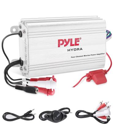 Pyle Hydra Marine Amplifier - Upgraded Elite Series 400 Watt 4 Channel Micro Amplifier - Waterproof, GAIN Level Controls, RCA Stereo Input, 3.5mm Jack, MP3 & Volume Control (PLMRMP3A) Standard Packaging