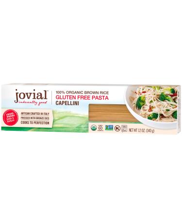 Jovial Capellini Gluten-Free Pasta | Whole Grain Brown Rice Capellini Pasta | Non-GMO | Lower Carb | Kosher | USDA Certified Organic | Made in Italy | 12 oz