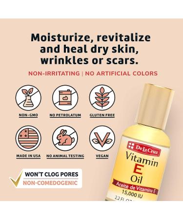 De La Cruz Vitamin E Oil for Skin 15,000 IU - 2.2 FL OZ (2 Bottles) | Made in USA, Preservative-Free - Buy Online on GoSupps.com