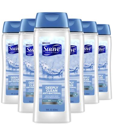 Suave Deeply Clean Body Wash 6 Pack Gentle Body Wash with Fresh Blend Oil Essence Moisturizing Body Cleanser Infused with Vitamin E and Algae for Dry Skin Fresh Scent 18 oz. Each