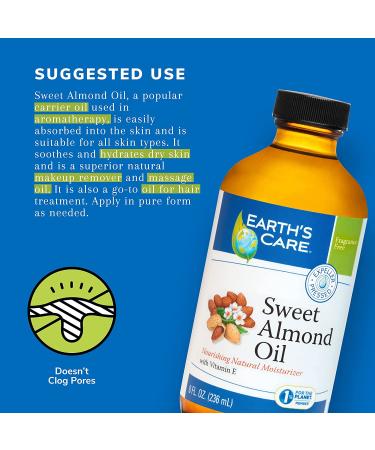 Earth's Care Sweet Almond Oil - Expeller Pressed 8 FL OZ for Skin & Hair Care - Buy Online on GoSupps.com