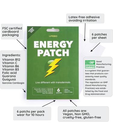 Lifebio Energy Patch - B12, C, B6, Folic Acid, Guarana, Garcinia Cambogia, Guayusa - 6 Patches - Buy Online on GoSupps.com