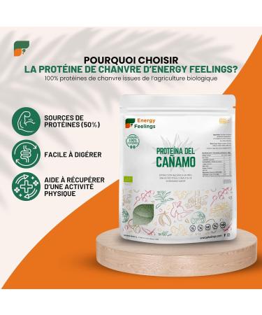 Energy Feelings Prot ine V g tale Bio de Chanvre 50% 1kg Vegan Protein Powder Prot ine en Poudre Sans Sucre Ajout et Sans Lactose pour Musculation Naturelle Organic Neutre - Buy Online on GoSupps.com